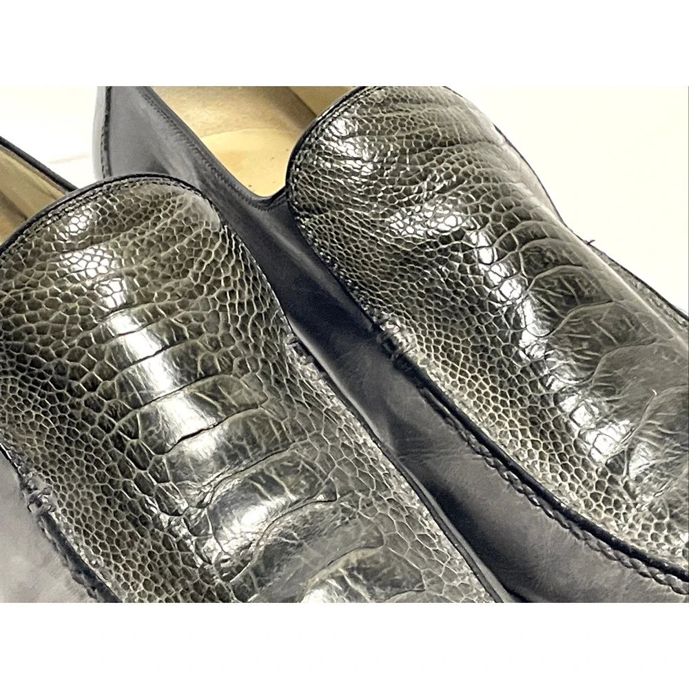 Bruno Magli Men’s Ostrich Leather Loafers 11.5 M Gray Italy Topy Shoes
